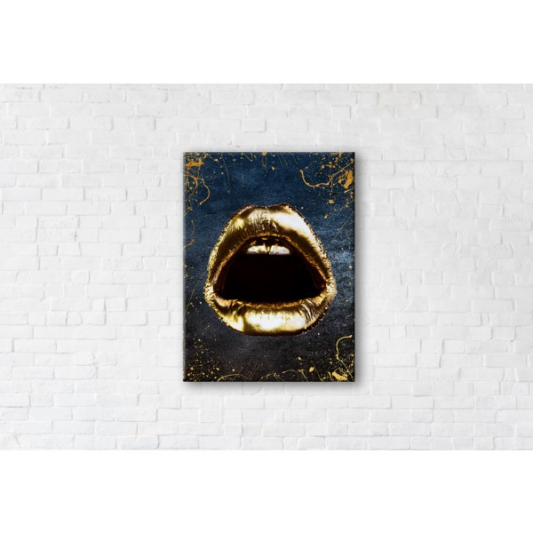 

Картина на холсте прямоугольная I-Art Golden Lips (Black Edition) 110x145см