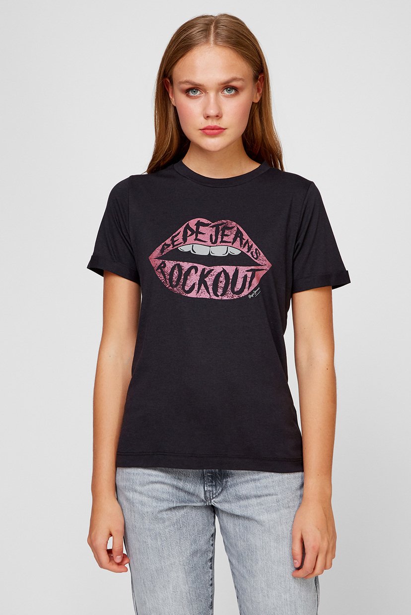 

Женская черная футболка LIPS Pepe Jeans  PL505005, Женская черная футболка LIPS Pepe Jeans S PL505005
