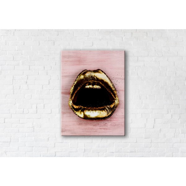 

Картина на холсте прямоугольная I-Art Golden Lips 90x120см