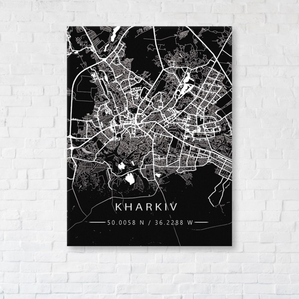 

Картина на холсте прямоугольная I-Art Kharkiv Black Map 50x65см