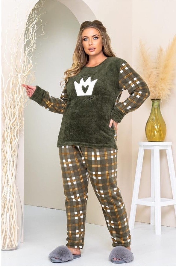 

Пижама женская теплая штаны кофта принт Miss Podium Хаки 64