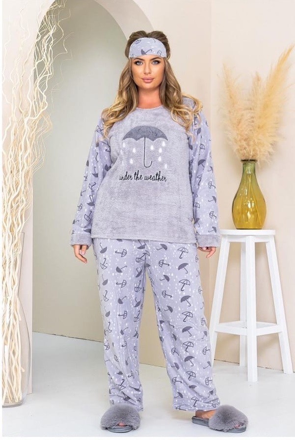 

Пижама женская теплая штаны кофта принт зонтик Miss Podium Серый 54