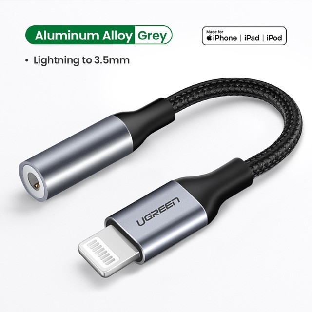

Переходник Ugreen Lightning to 3.5 mm Jack 10 cm Grey