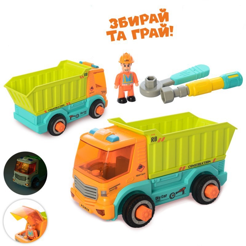 

Конструктор KB 028 на шурупах, машинка с инструментами и фигуркой - музыкальные световые эффекты