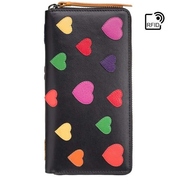 

Кожаный женский кошелек Visconti LV5 Passion c RFID (Black-Multi Love)