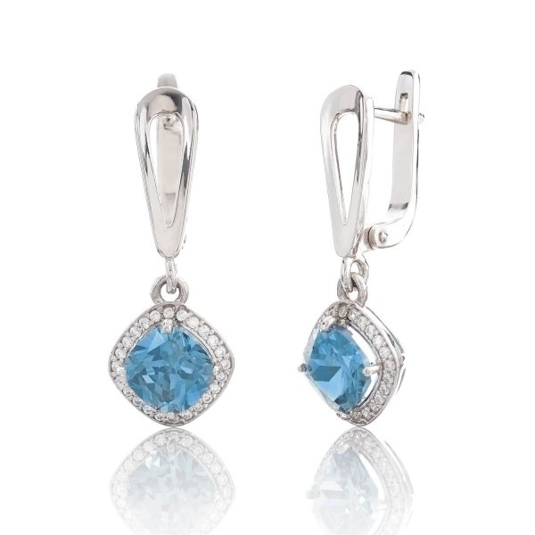 

Серебряные серьги Silver925 с нано сапфиром и фианитом 4.5 гр