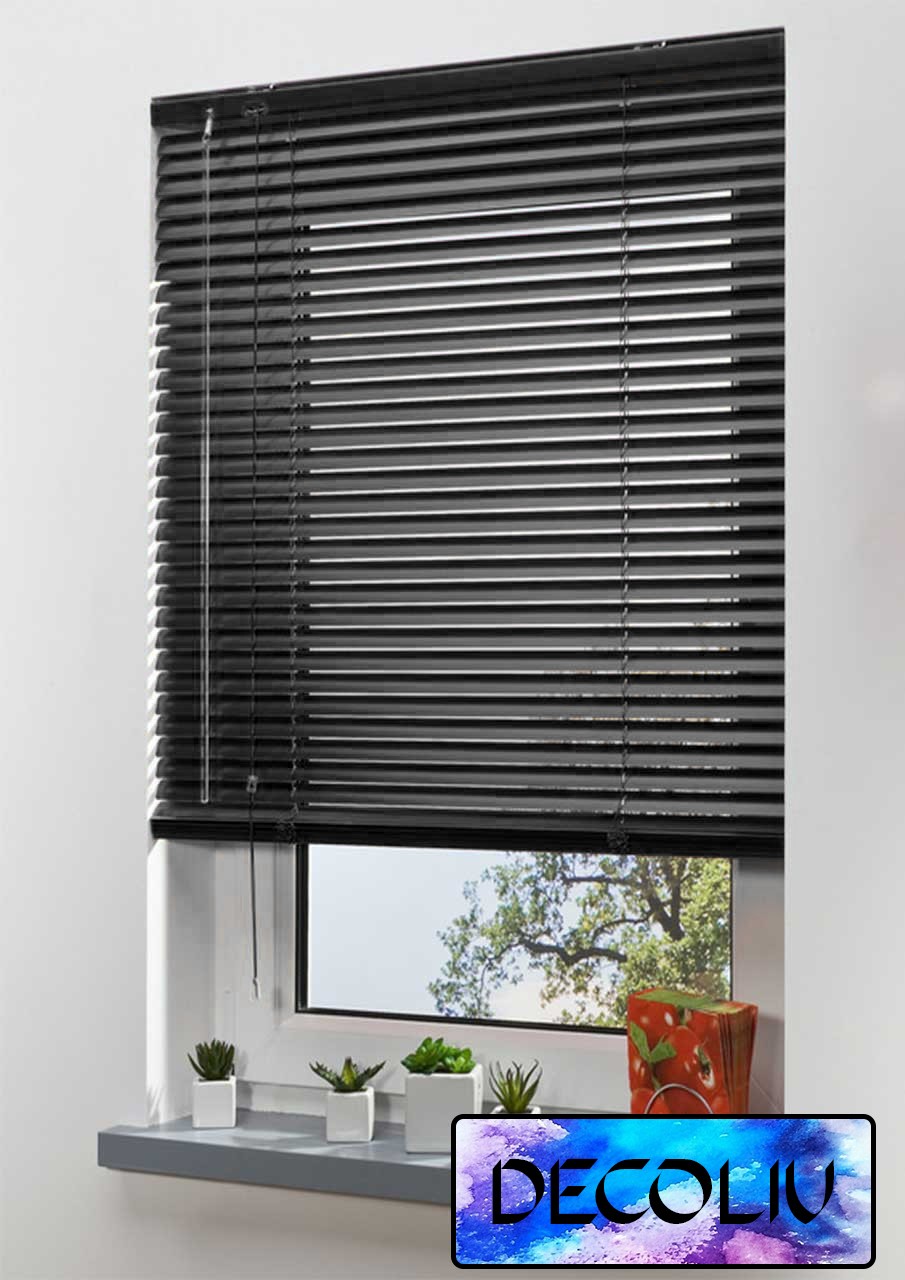 

Жалюзи DECOLIV Горизонтальные алюминиевые черные код 424 150*130см