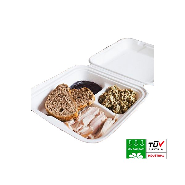 

Контейнер для еды на три отделения из багассы (сахарного тростника) vegware 230 x 150 мм белый 50 шт. VB09-3