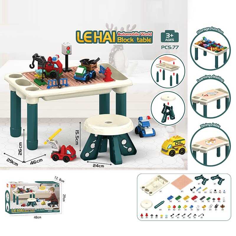 

Игровой столик 6314 2 в1, стульчик, конструктор,77 деталей