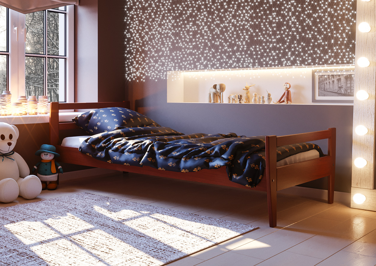 

Кровать детская из натурального дерева ольха Алиса ЧДК 90x200 Яблоня