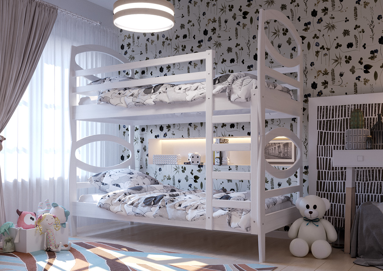 

Кровать детская двухъярусная трансформер из натурального дерева Наутилус ЧДК 80x200 Белый