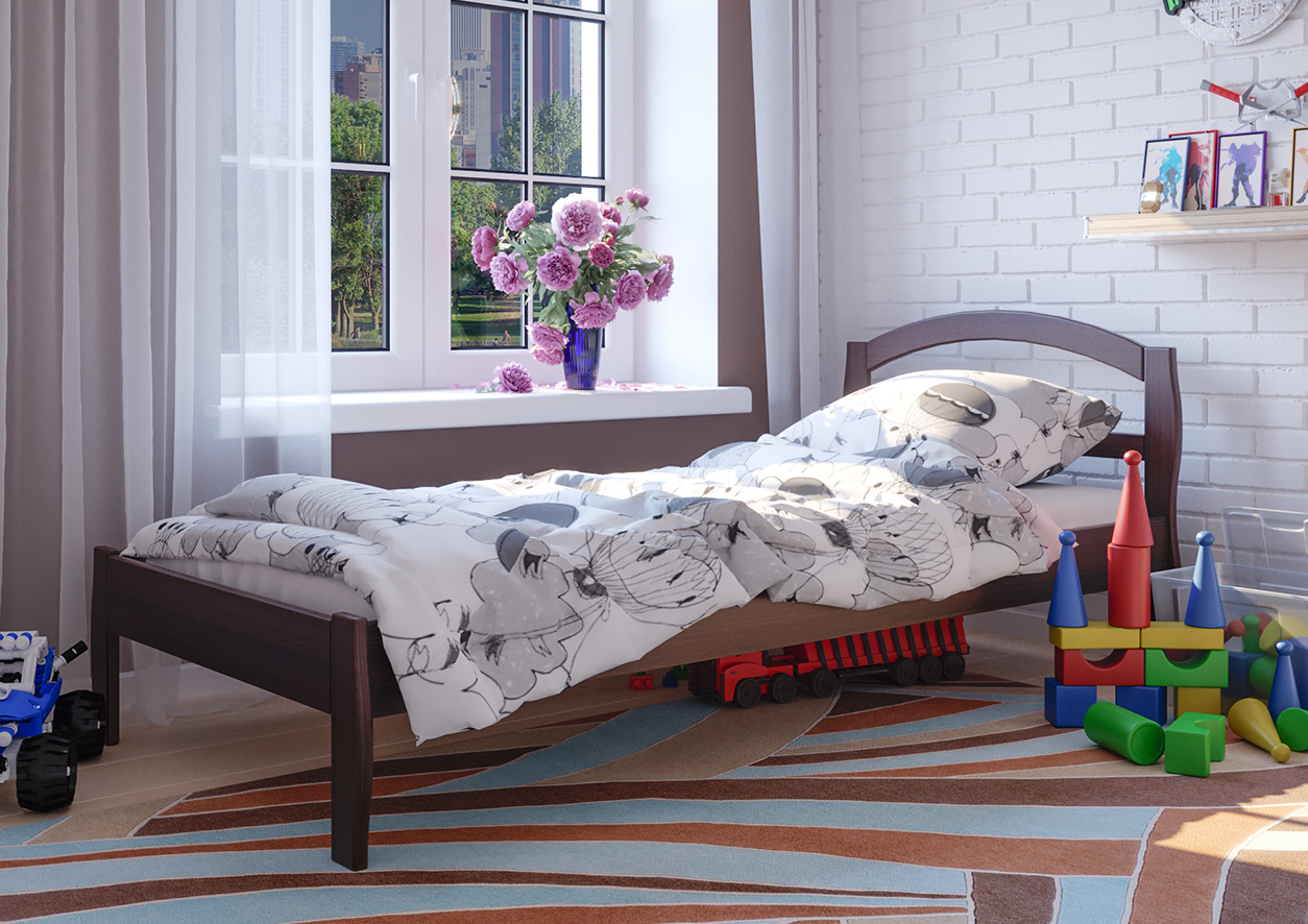 

Кровать детская из натурального дерева ольха Юлия ЧДК 90x200 Орех темный