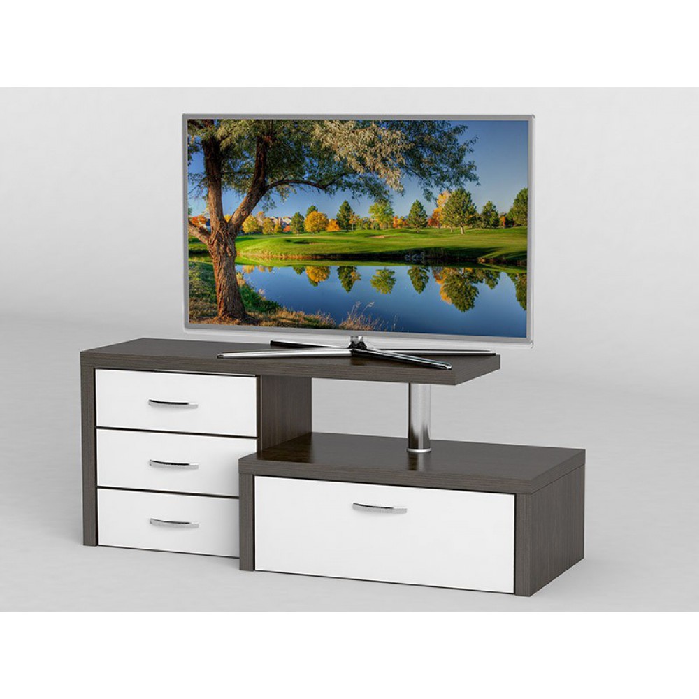 Тумба под телевизор в гостиную из ДСП Кромка ПВХ ТВ-252 АКМ Тиса мебель Венге/Белый