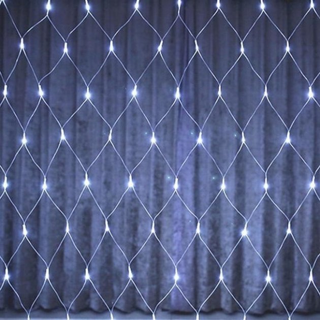 

Гирлянда сетка 144 LED светодиодная Белый свет 1,5х1,2 метра 220v Селеконовый прозрачный провод