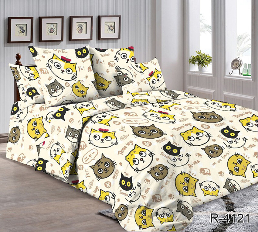 

Комплект постельного белья Ранфорс КОТОФЕЙ R4121 двуспальный 180*215, наволочки 50*70