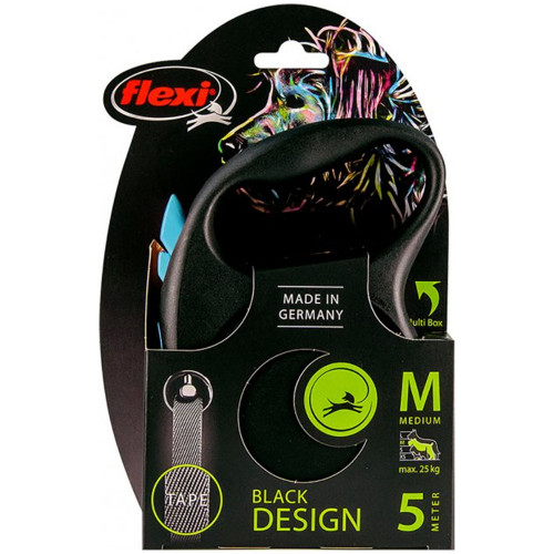 

Рулетка Flexi Black Design M, для собак, 5 м, лента, синяя