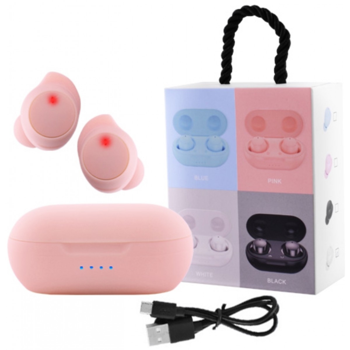 

Наушники беспроводные TWS-08 5.0 с кейсом, power bank, розовый