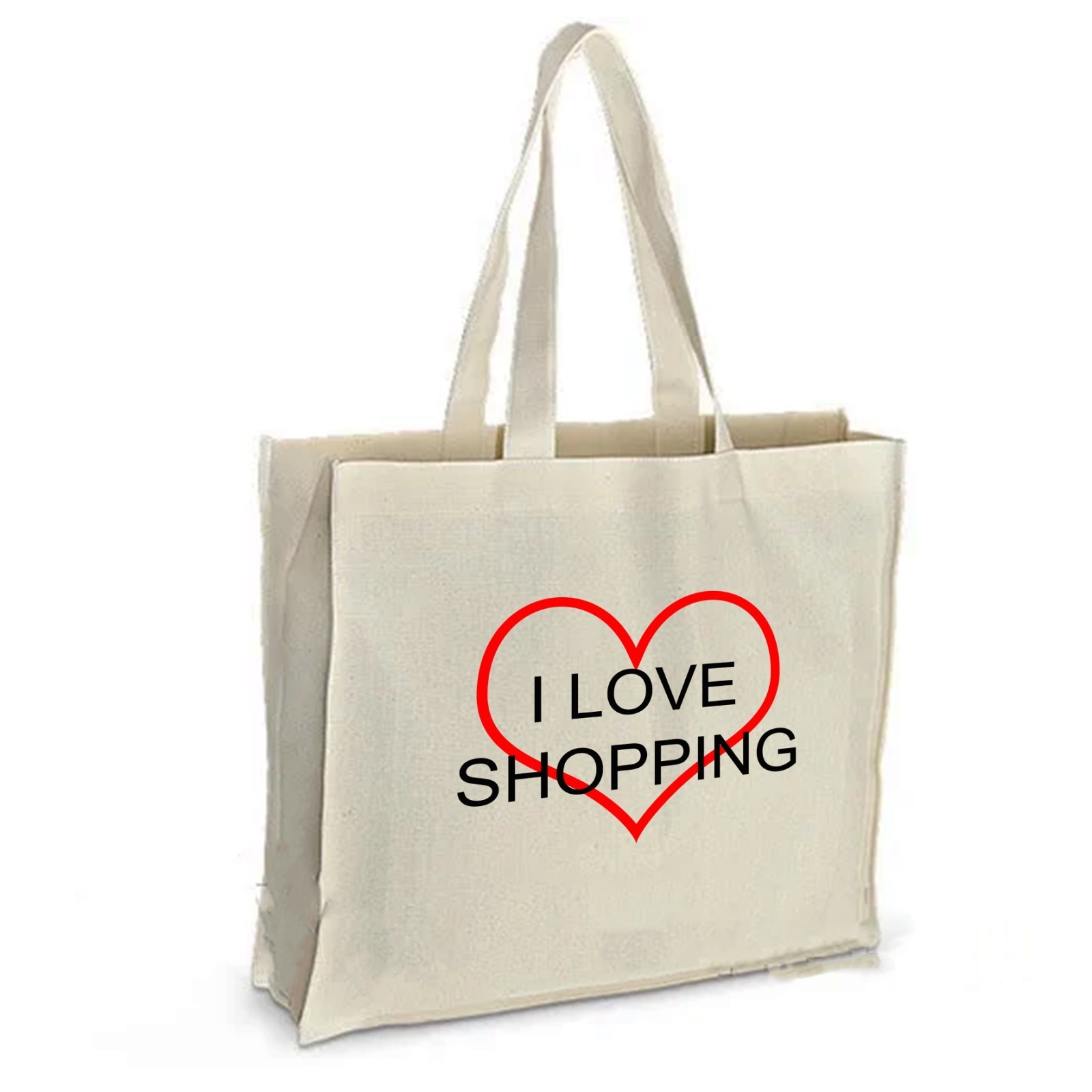 

Екосумка Vivay з принтом I love shopping 38x10x42 см Бежева (5360)
