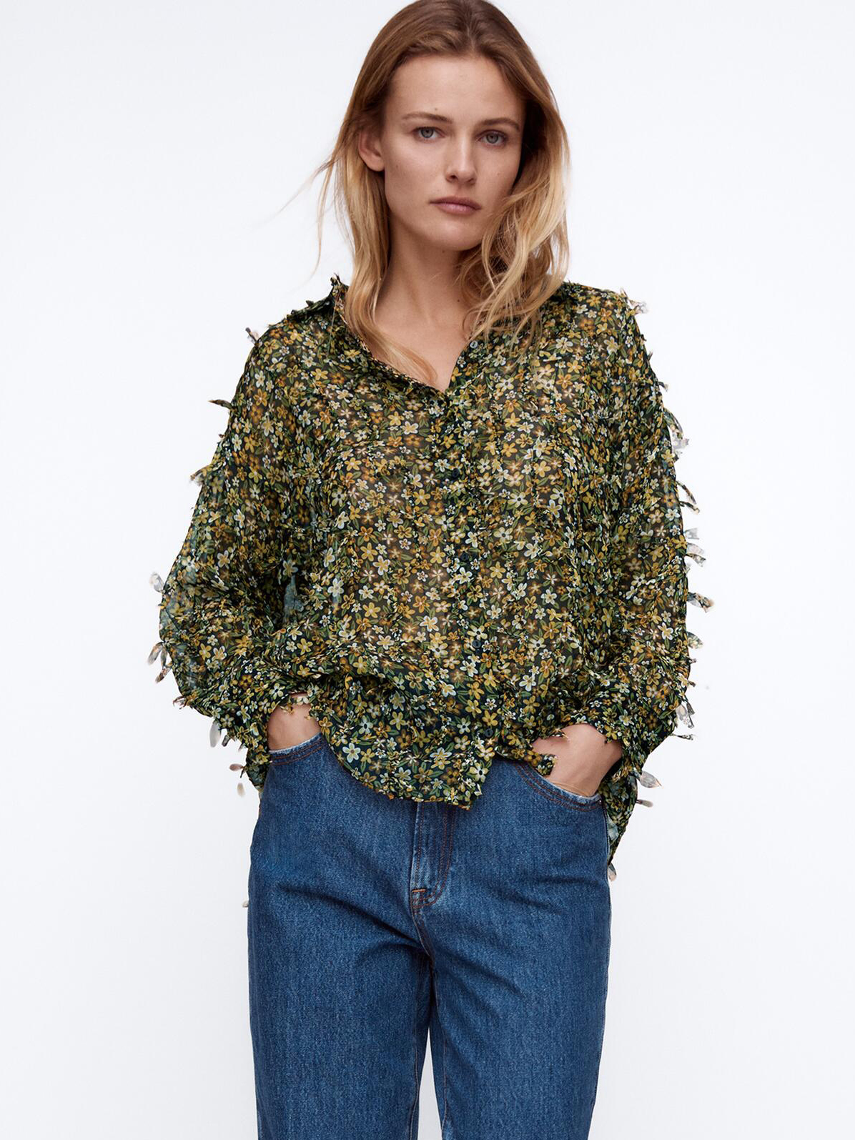 

Блузка Zara 8489/624/330 L Черная с принтом