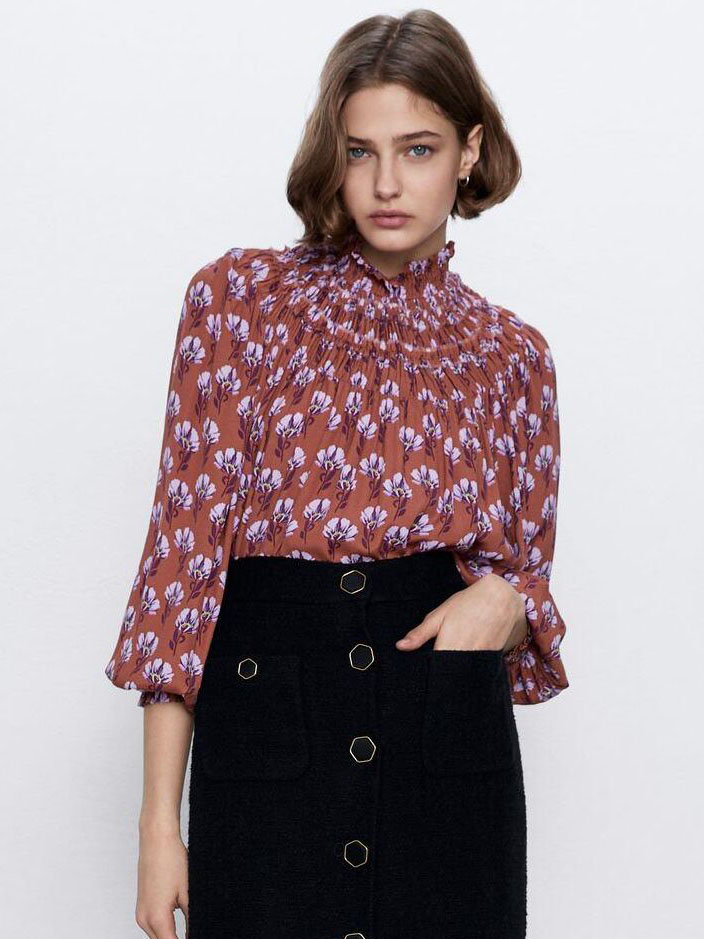 

Блузка Zara XAZ229458FDYM  Коричневая с разноцветным, Блузка Zara XAZ229458FDYM XS Коричневая с разноцветным