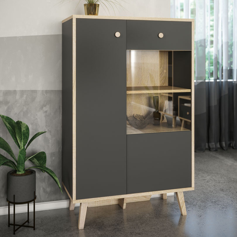 

Сервант в гостиную из ДСП Эрика 2Д Ск 860x405x1395 мм Антрацит/Дуб Сонома Svit Mebliv