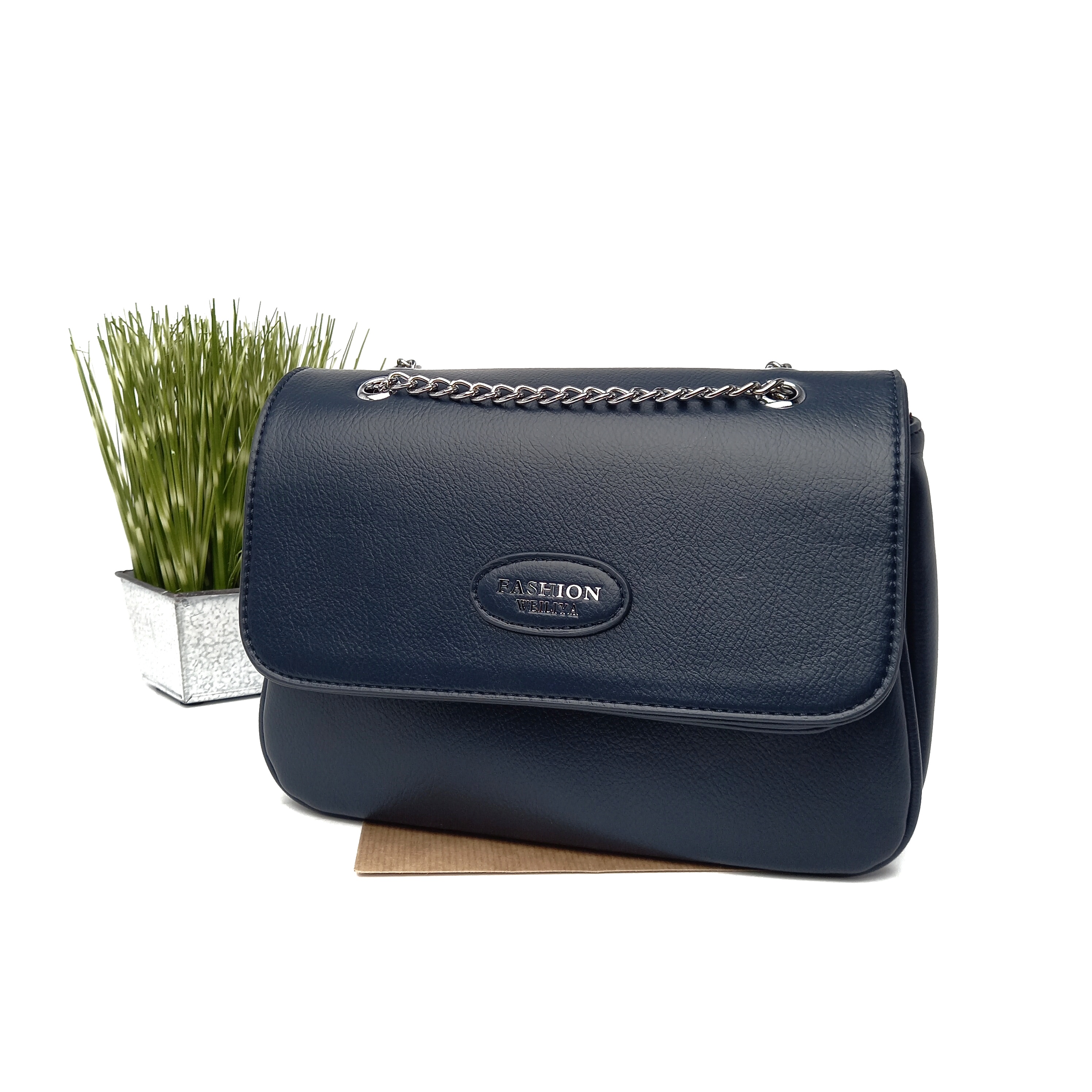

Молодежная сумка на цепочке искусственная кожа Weiliya синяя F-9045 blue