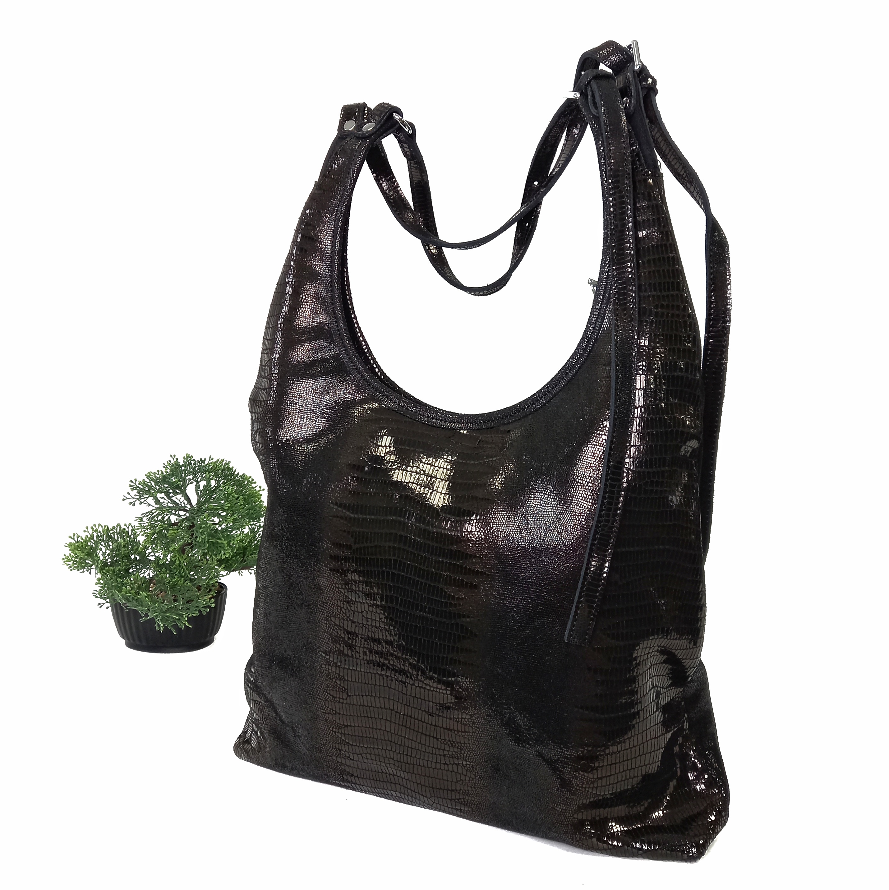 

Модная женская сумка мешок натуральная кожа Solana черная H6806 black