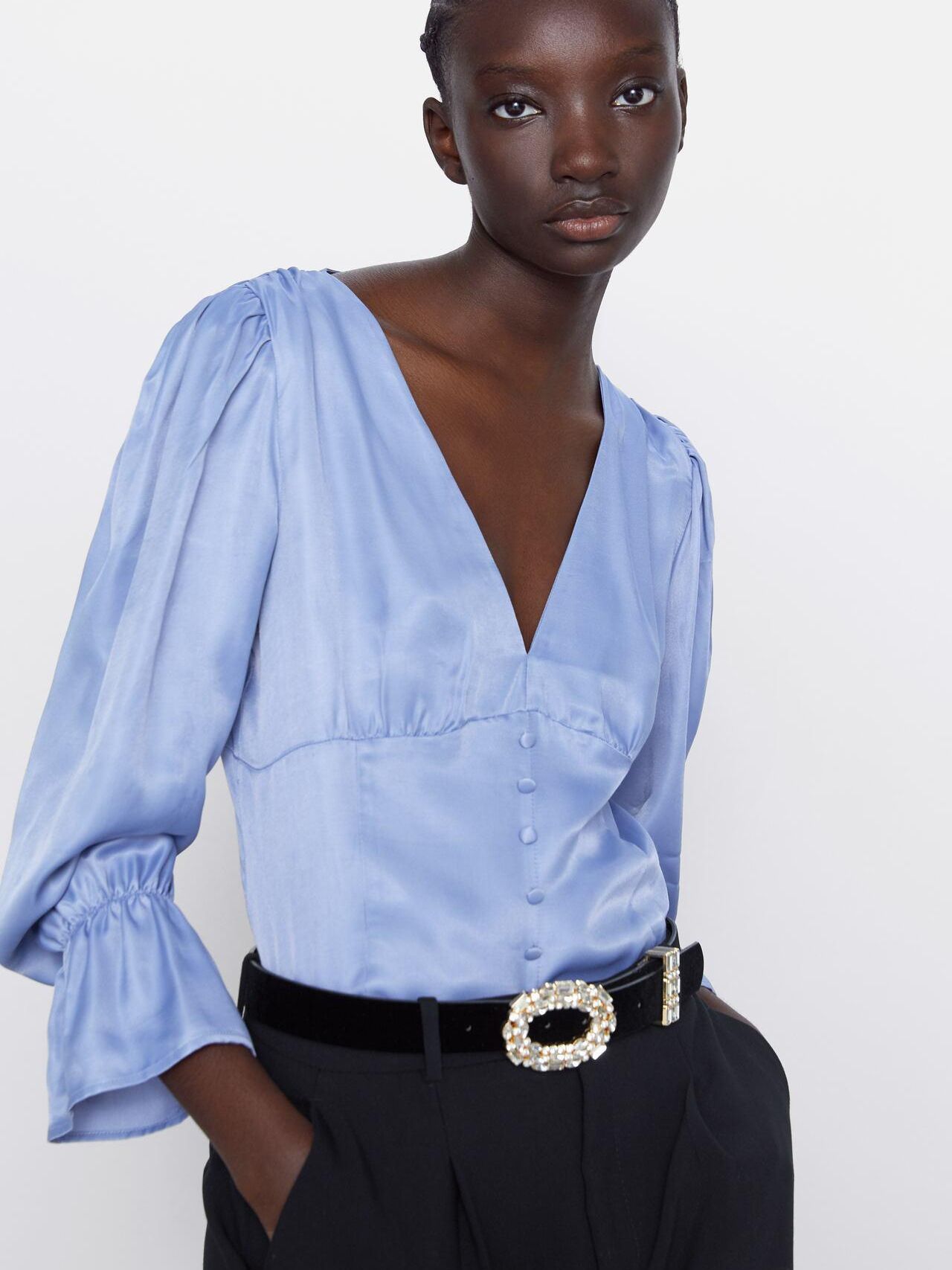 

Блузка Zara XAZ229387PCUB  Синяя, Блузка Zara XAZ229387PCUB L Синяя