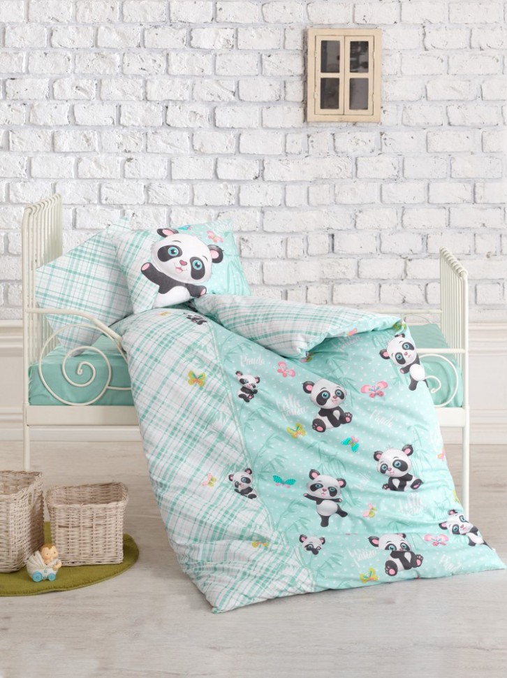 

Постельное белье детское ранфорс Cotton Box Panda Mint 100x150