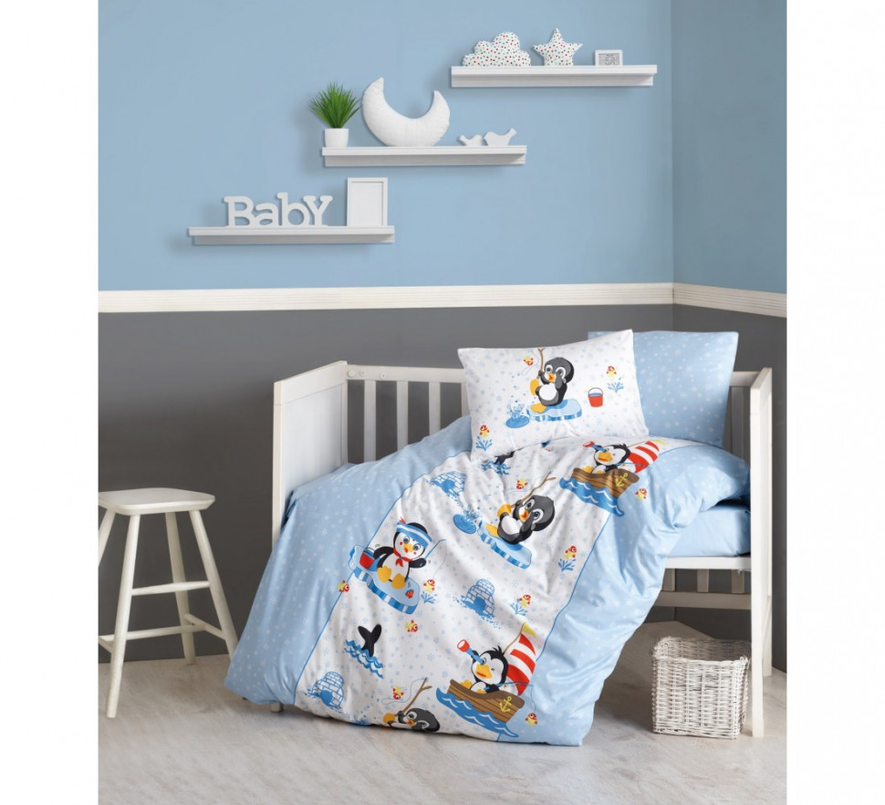 

КПБ для новорожденных Cotton Box Penguen mavi 100x150