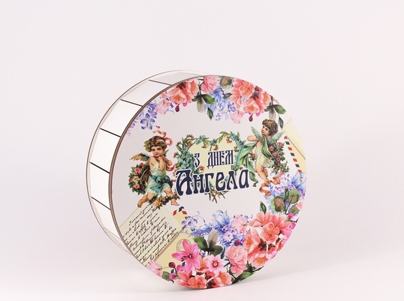 

Деревянная круглая коробка для подарка "З Днем ангела". So cute 003992