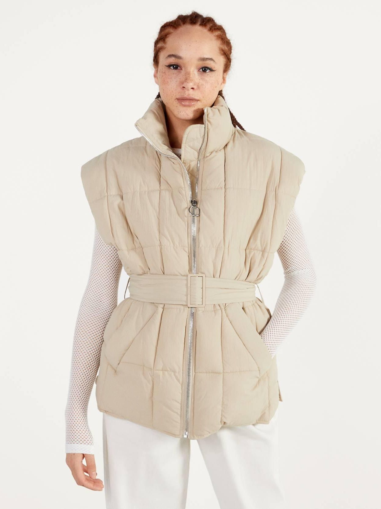 

Теплый жилет Bershka XAZ266548UMUF XS-S Бежевый