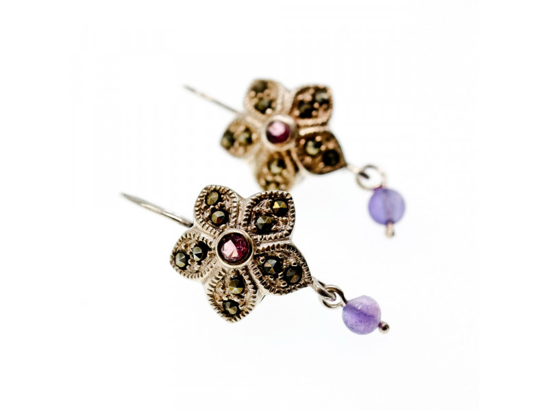

Серебряные серьги с аметистом и марказитом Натуральный Sky Jewelry 003512
