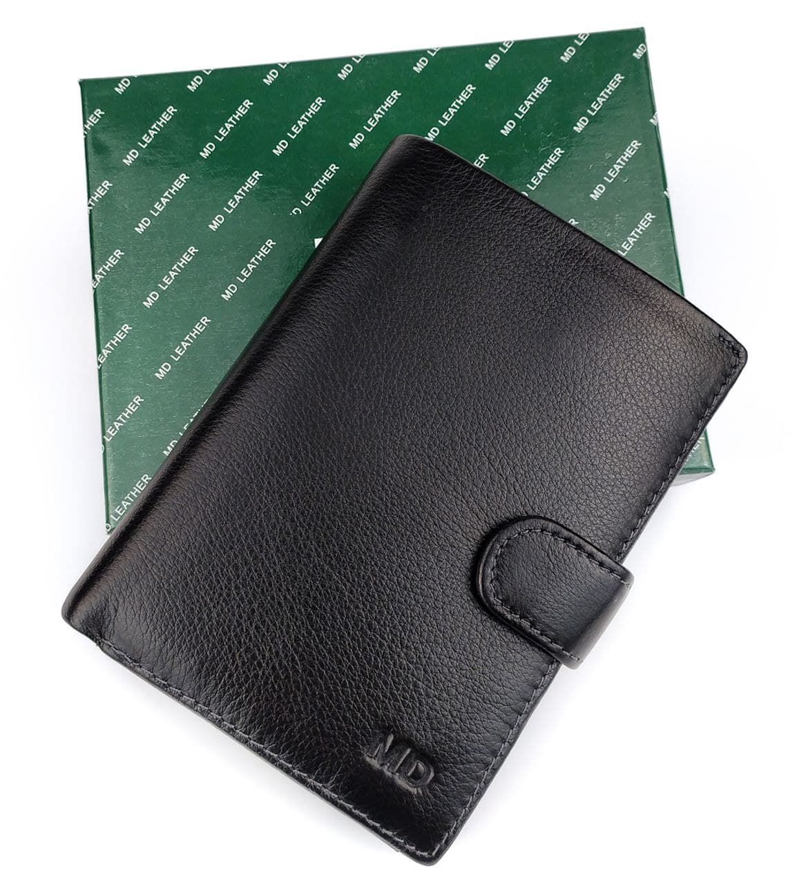 

Мужской кожаный кошелек с отделением для автодокументов MD Leather MD-22-302B черный