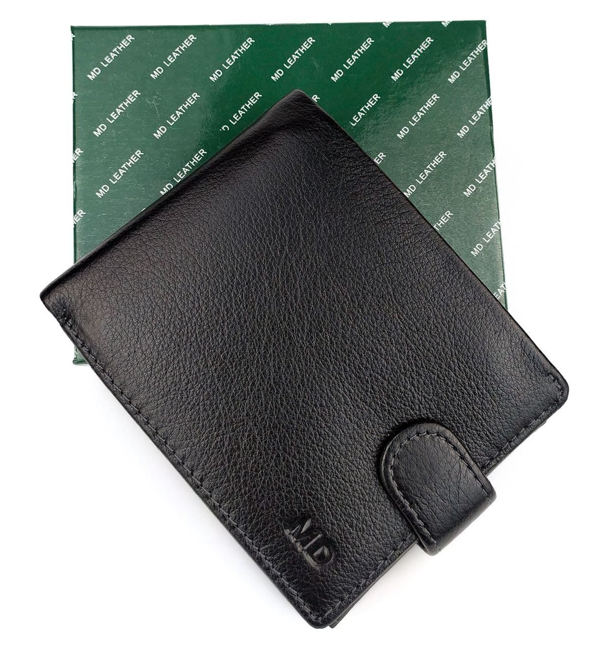 

Мужской кожаный кошелек с окошком для документов MD Leather MD-22-538 черный