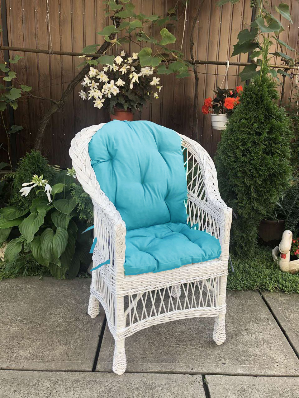 

Кресло для сада из дерева и лозы Стандарт Woody Белый + голубой