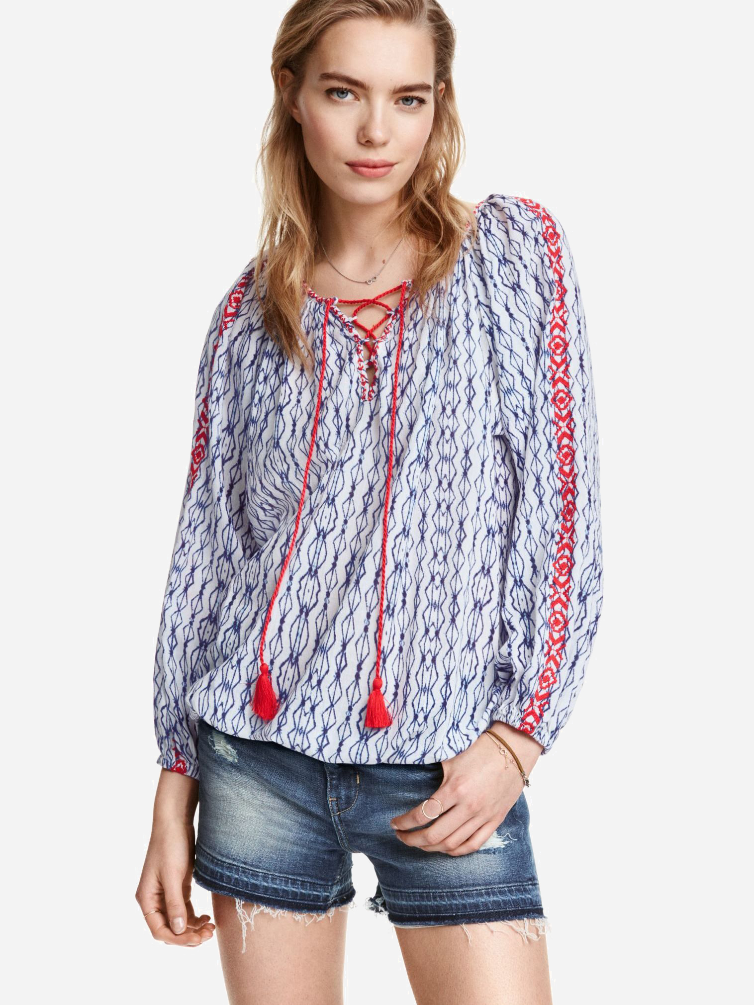 

Блузка H&M 3891683RP1  Белая с синим, Блузка H&M 3891683RP1 42 Белая с синим