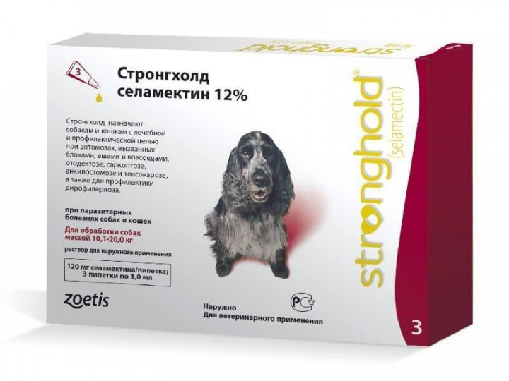 

Капли на холку против блох для собак Zoetis 10-20 кг Стронгхолд Плюс Stronghold Plus 12% 3 пипетки