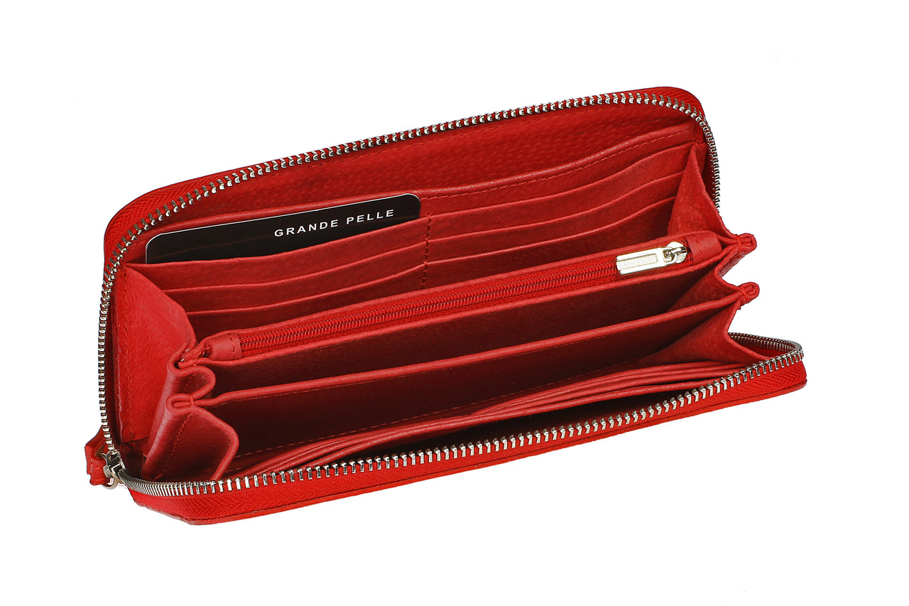 

Портмоне на молнии Grande Pelle Serpente 200х105 мм глянцевая кожа красный
