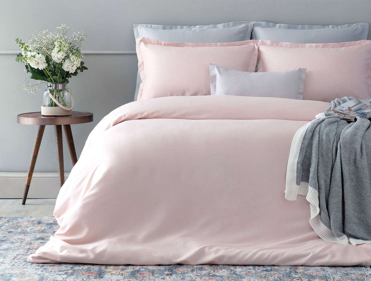 

Комплект постельного белья NSHV Семейный Бязь Pink&Grey постільна білизна n_4037s