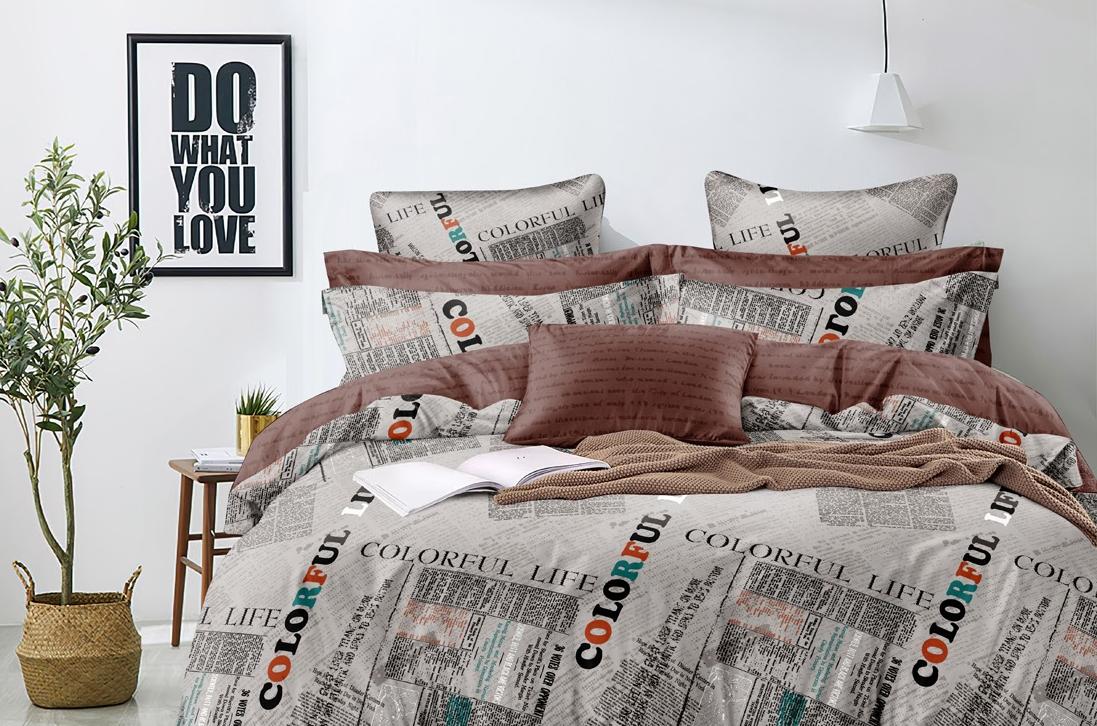 

Комплект постельного белья NSHV Двуспальный Сатин Принт текст на сером постільна білизна n_4123d