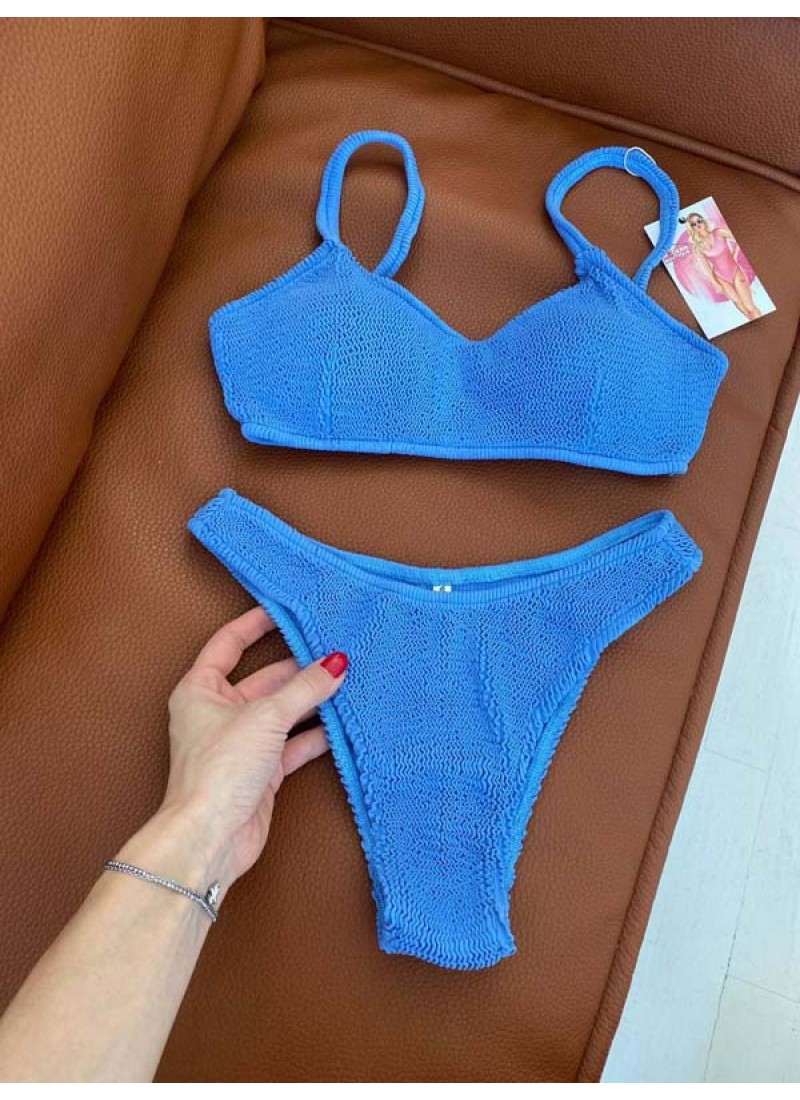 

Купальник топ на тонких бретелях из оригинальной жатки Modern Boutique синий, S К835