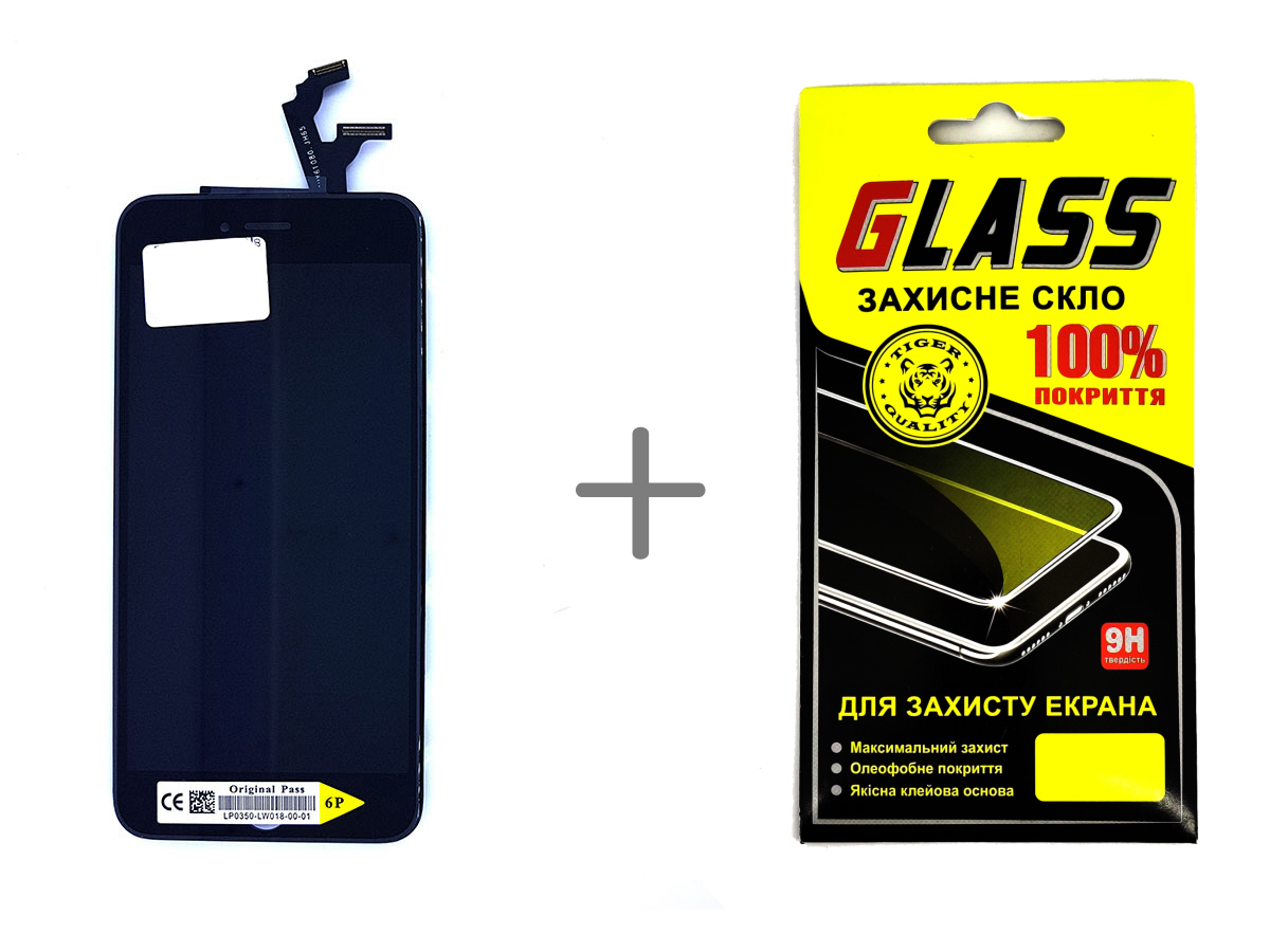 

Дисплей с сенсором тачскрином (дисплейный модуль) Original Pass для iPhone 6 plus черный + защитное стекло