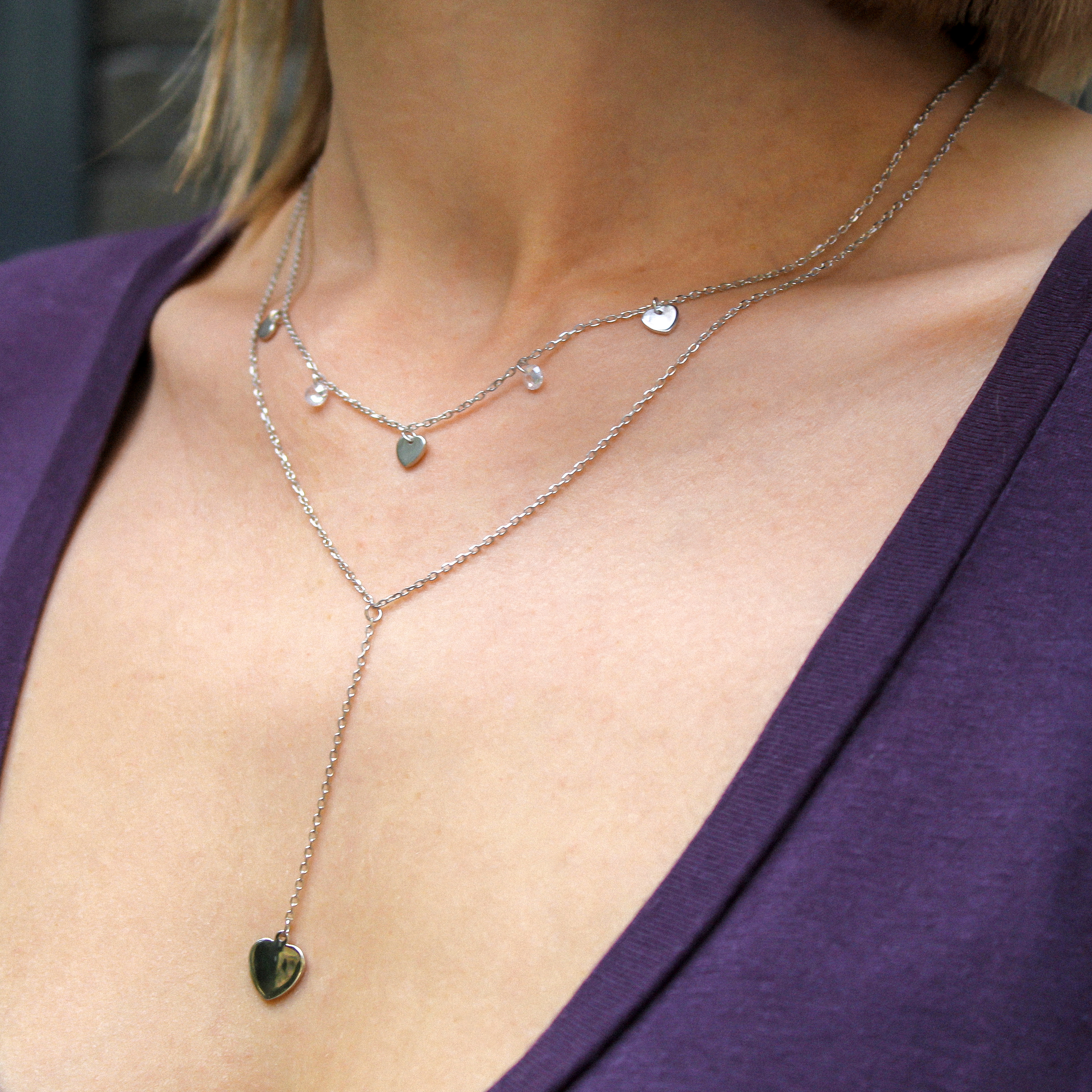 

Серебряное колье с сердечками (фианит) KO14149 Диамант, 38 размер