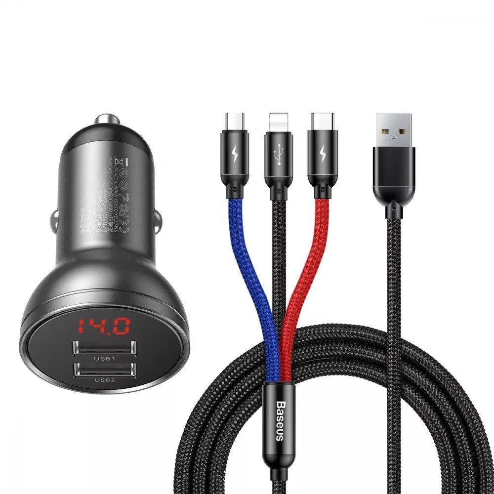 

Автомобильное зарядное устройство Baseus 24W 4.8A 3в1 Car Charger