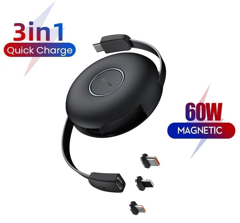 

Магнитный кабель Baseus Zinc Magnetic 3в1 Fast Charging 18W-60W Type-C/Micro/Lightning black