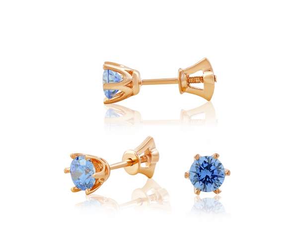 

Серьги-пусеты золотые с камнем SWAROVSKI Zirconia "Соблазн", С4096GSWFBLUE