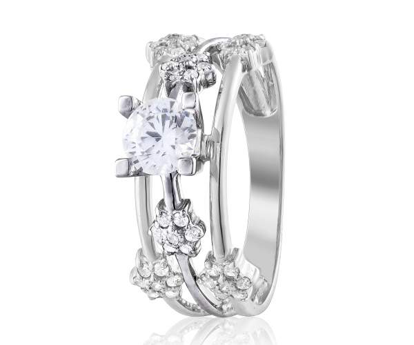 

Кольцо с камнем SWAROVSKI Zirconia "Вензель", белое золото, КД4182/1SW, 17.5 размер