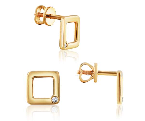

Серьги- пусеты золотые с камнем SWAROVSKI Zirconia "Квадрат", С4274GSW
