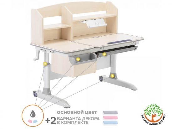 

Детский стол ErgoKids Romana Multicolor столешница клен / накладки на ножках серые Evo-70 MG/MC